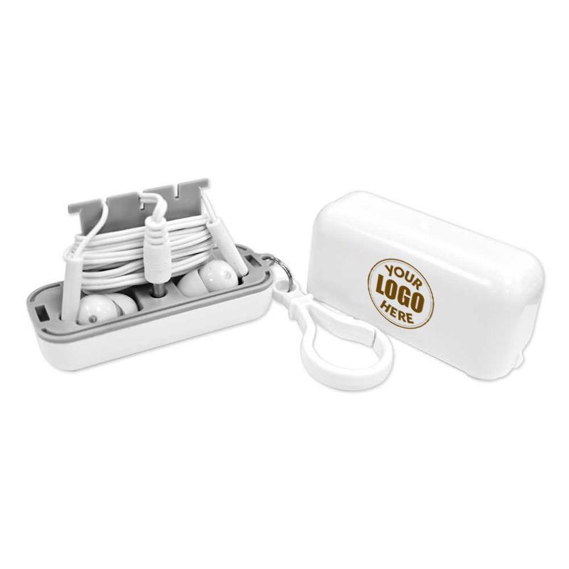 Earphones with Protective Case and Carabiner Clip with Logo